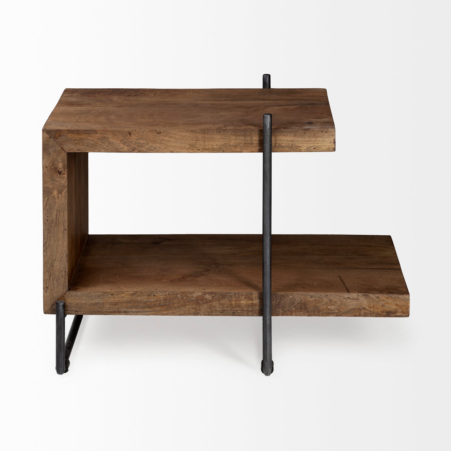 Maddox 30L x 18W x 22H Medium Brown Wood w/ Black Metal U-shaped End/Side Table