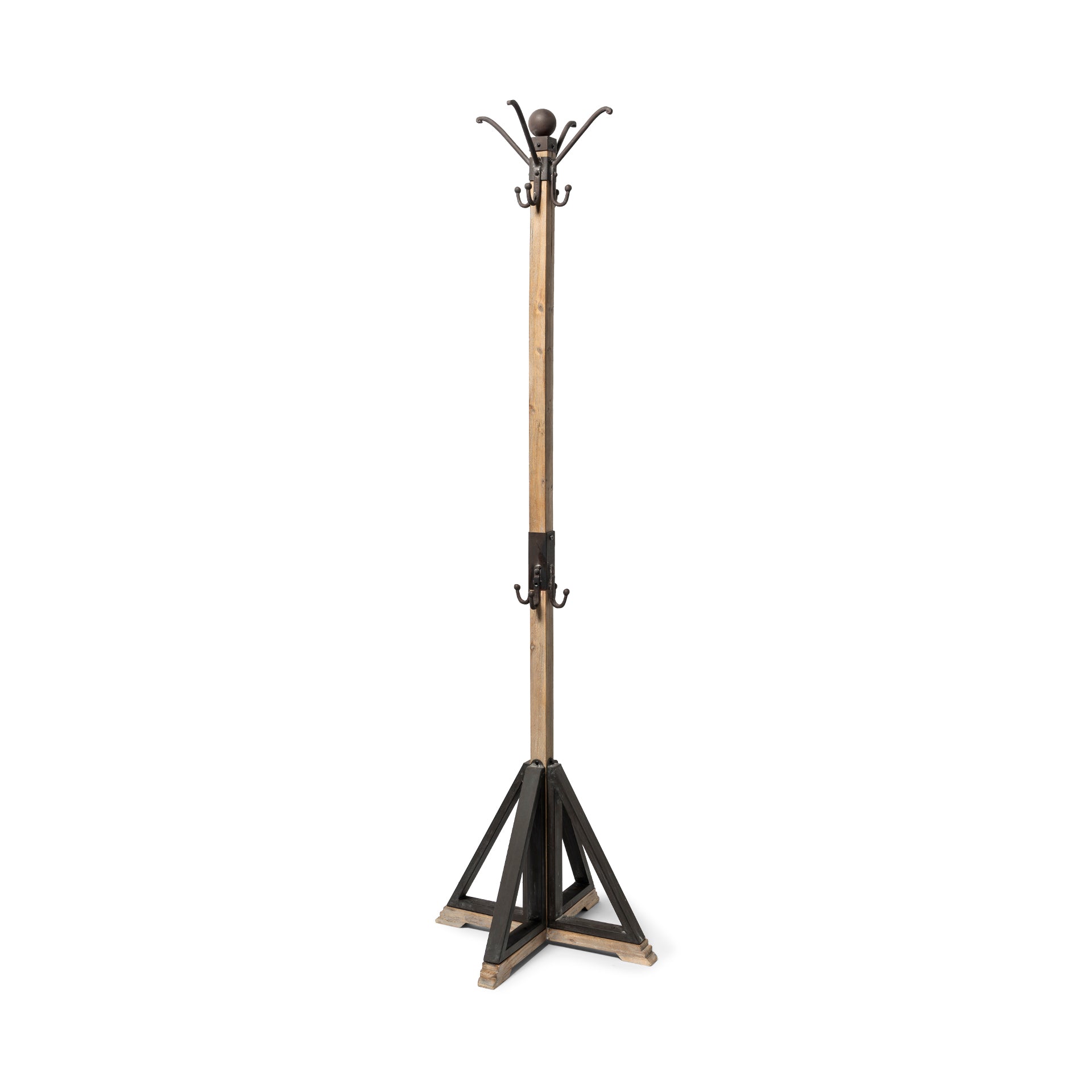 Lamda 22 x 75 Black Metal and Light Brown Wood Coat Rack