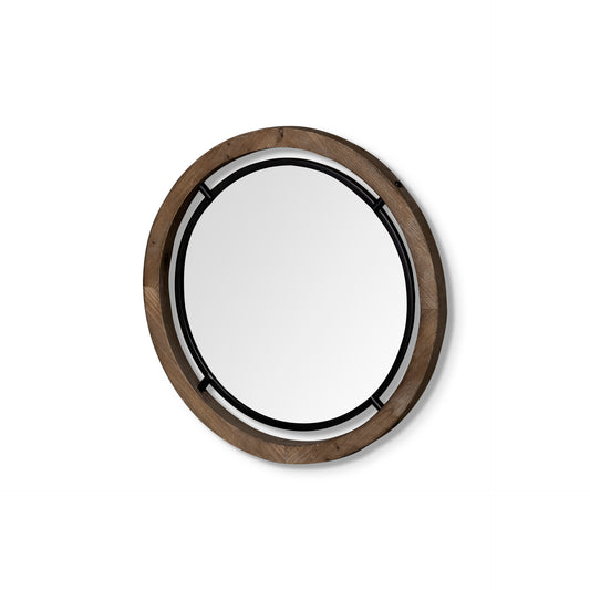 Josi Wall Mirror Brown Wood| Black Metal | 19’’ - wall-mirrors-grouped