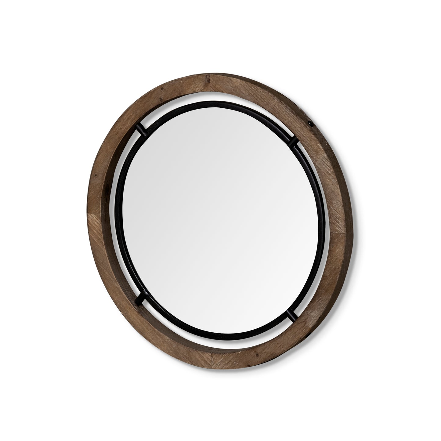 Josi Wall Mirror Brown Wood| Black Metal | 24"