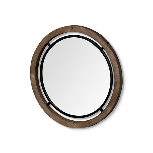 Josi Wall Mirror Brown Wood| Black Metal | 24’’ - wall-mirrors-grouped