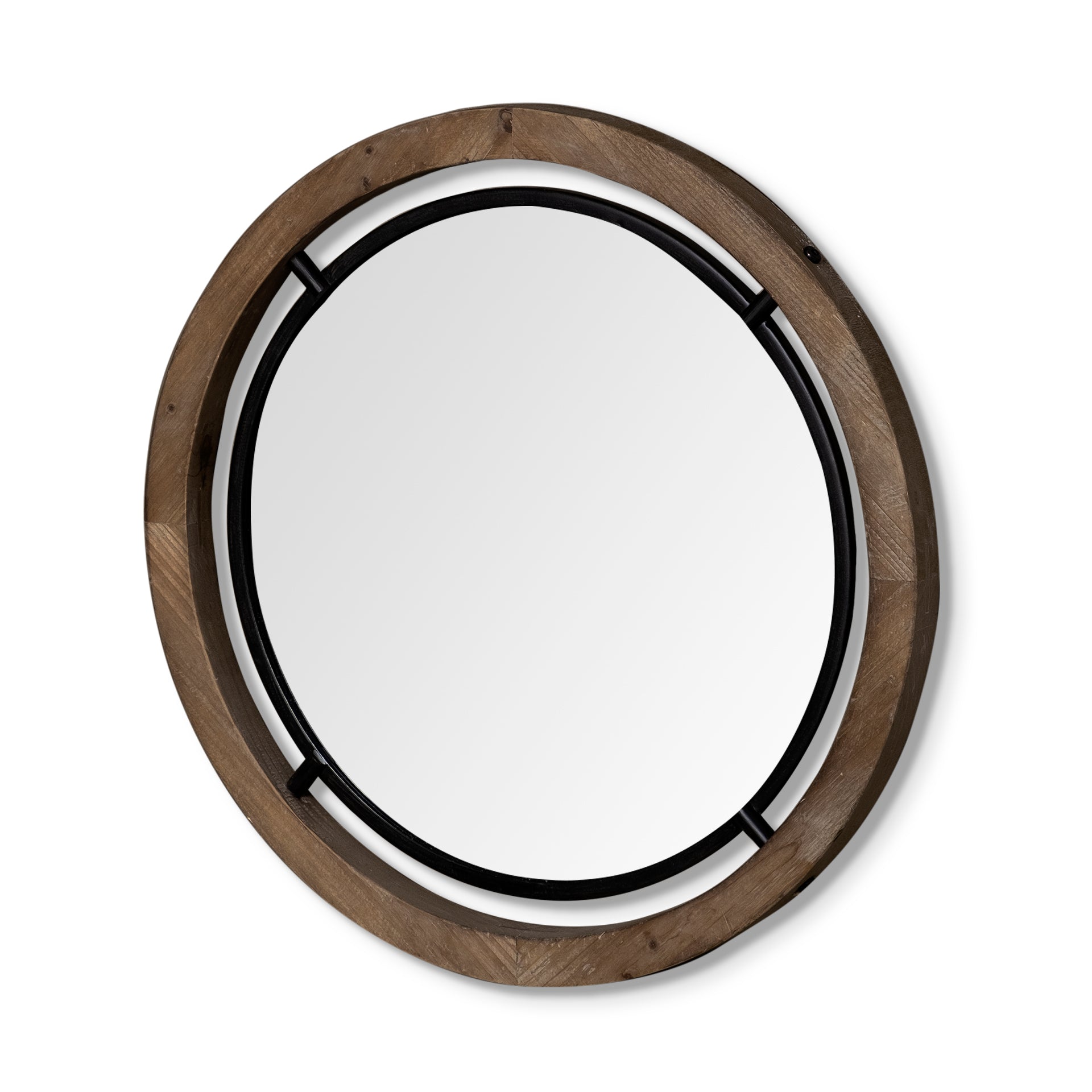 Josi Wall Mirror Brown Wood| Black Metal | 28’’ - wall-mirrors-grouped