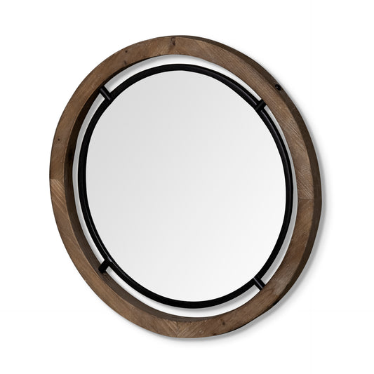 Josi Wall Mirror Brown Wood| Black Metal | 28’’ - wall-mirrors-grouped