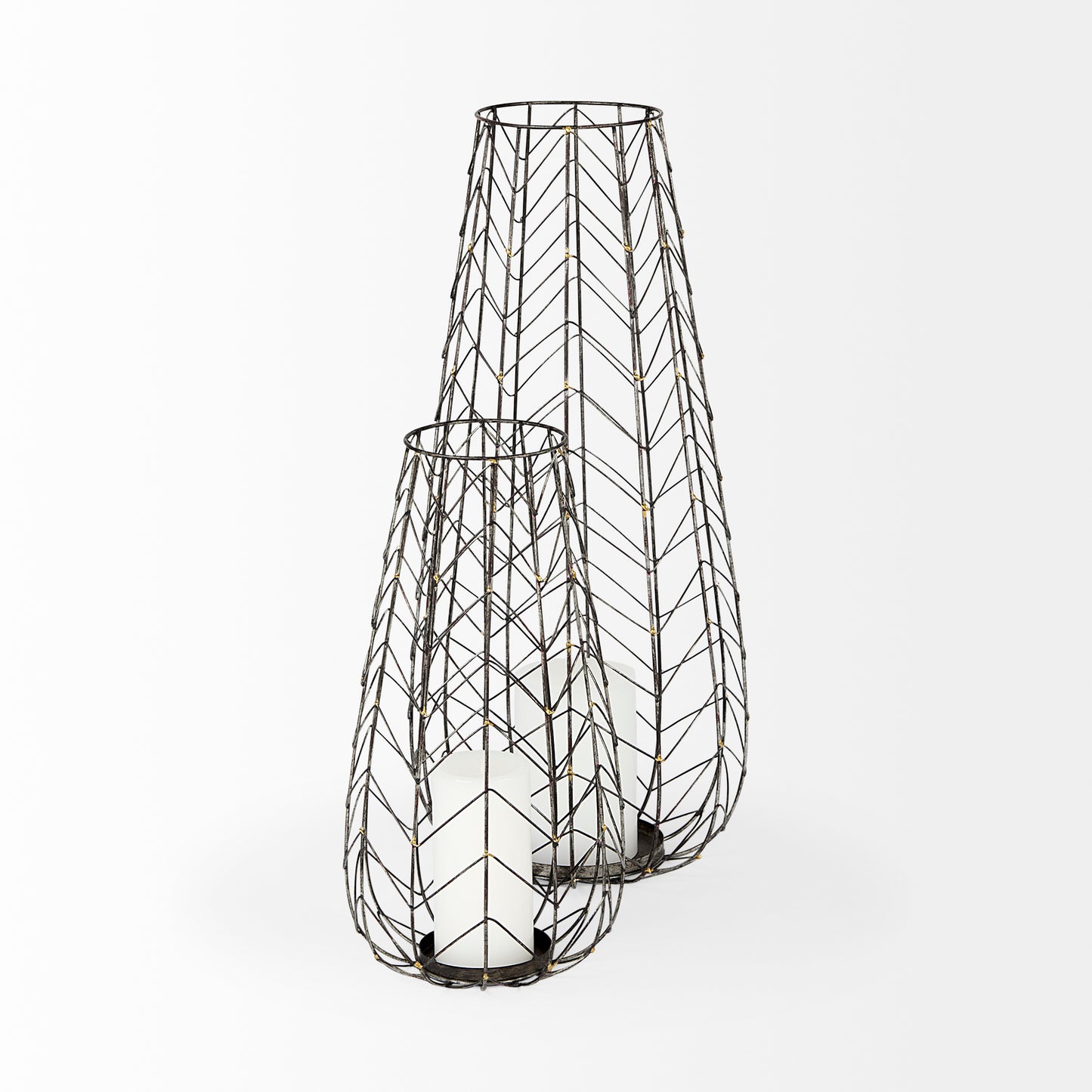 Petiole II Large Gold Toned Metal Table Candle Holder