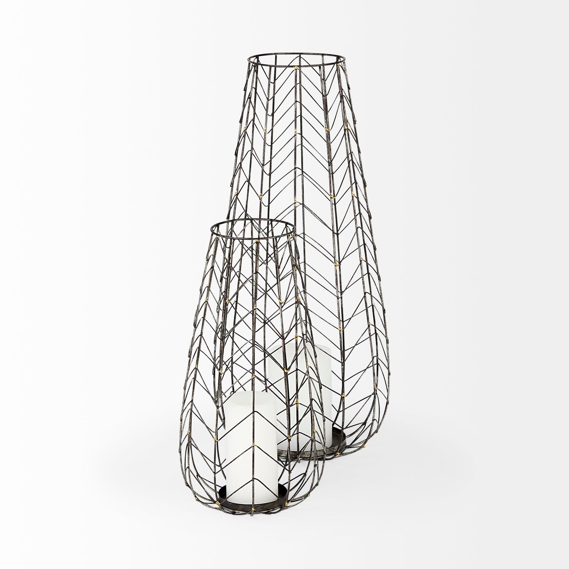 Petiole II Large Gold Toned Metal Table Candle Holder