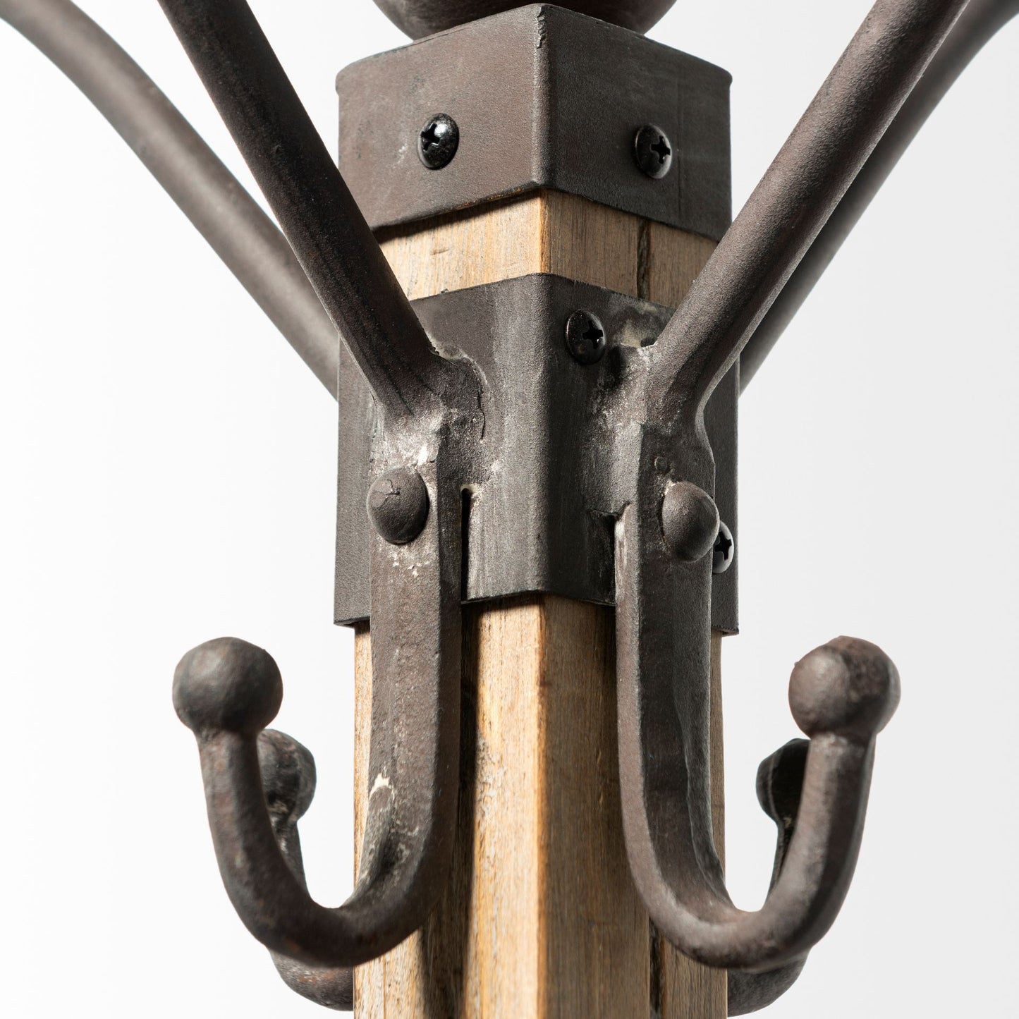 Lamda 22 x 75 Black Metal and Light Brown Wood Coat Rack