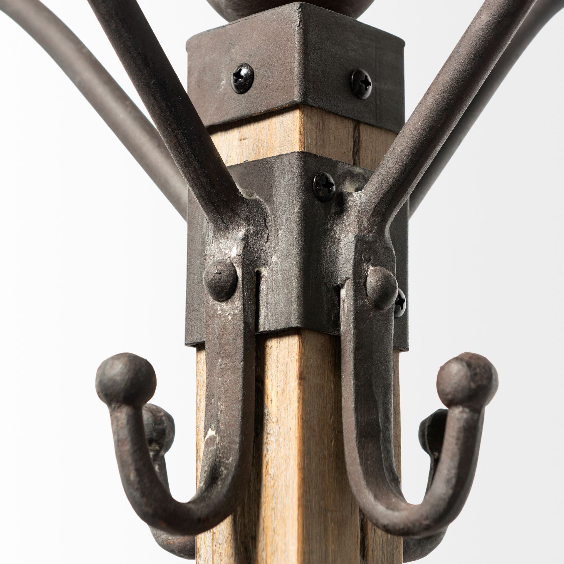 Lamda 22 x 75 Black Metal and Light Brown Wood Coat Rack