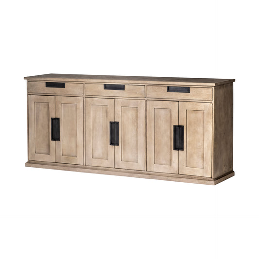 Braxton III 81.5x18.5 Natural Brown Solid Wood 3 Drawer 6 Door Sideboard
