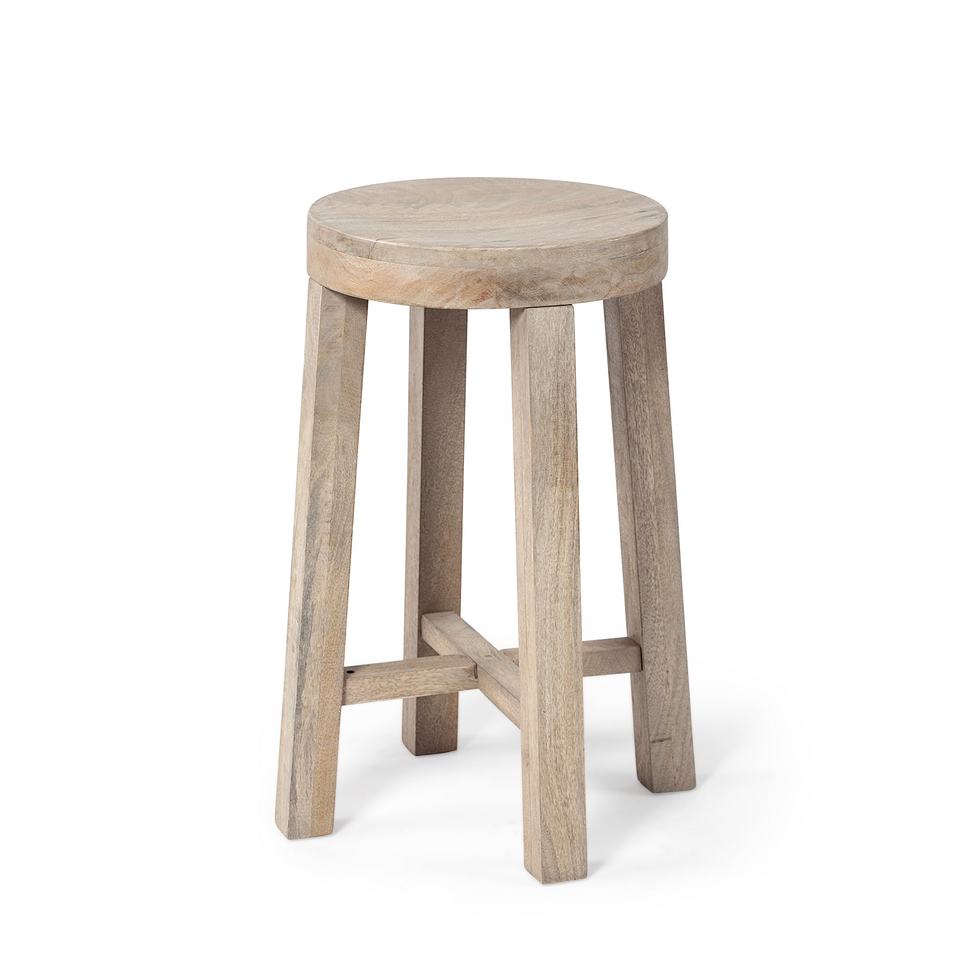 Brahma Wood Seat Bar Counter Stool White Washed Wood - bar-stools