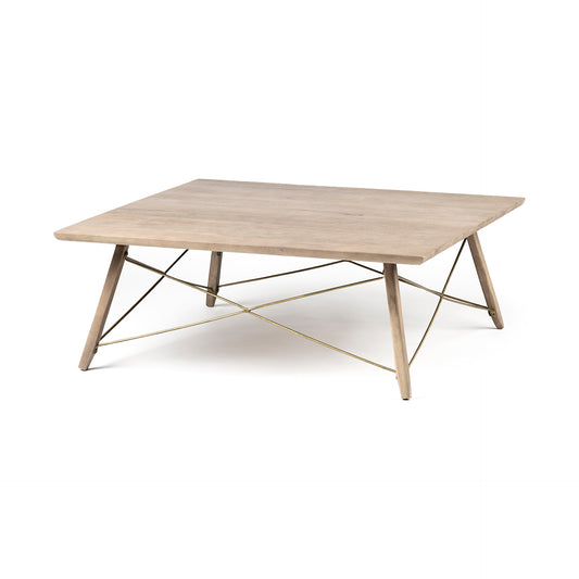 Kirby 40 X 40 X 15 Brown Solid Wood Top & Legs w/Metal Bracing Coffee Table