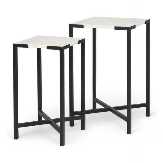 Lucas Accent Table White Marble | Black Iron - accent-tables