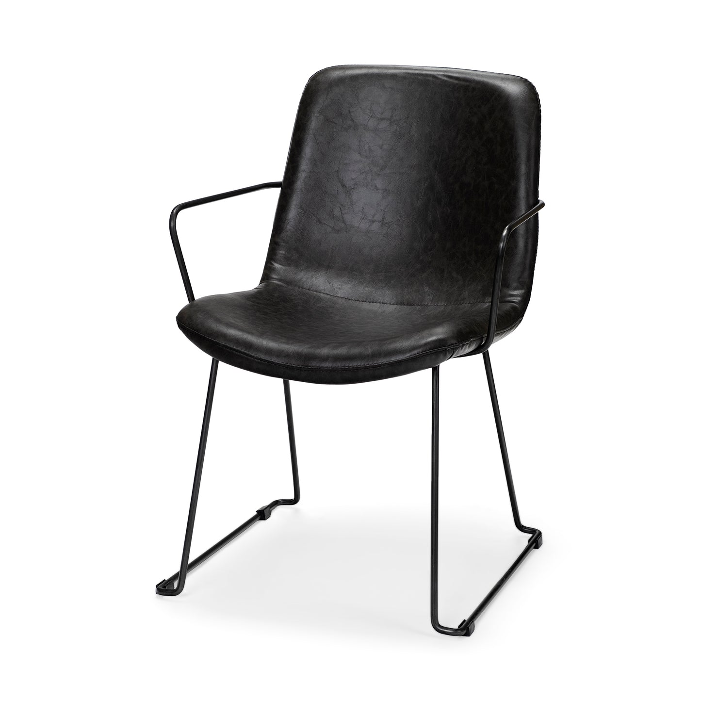 Sawyer Dining Chair Black Faux Leather | Black Metal (Armchair)