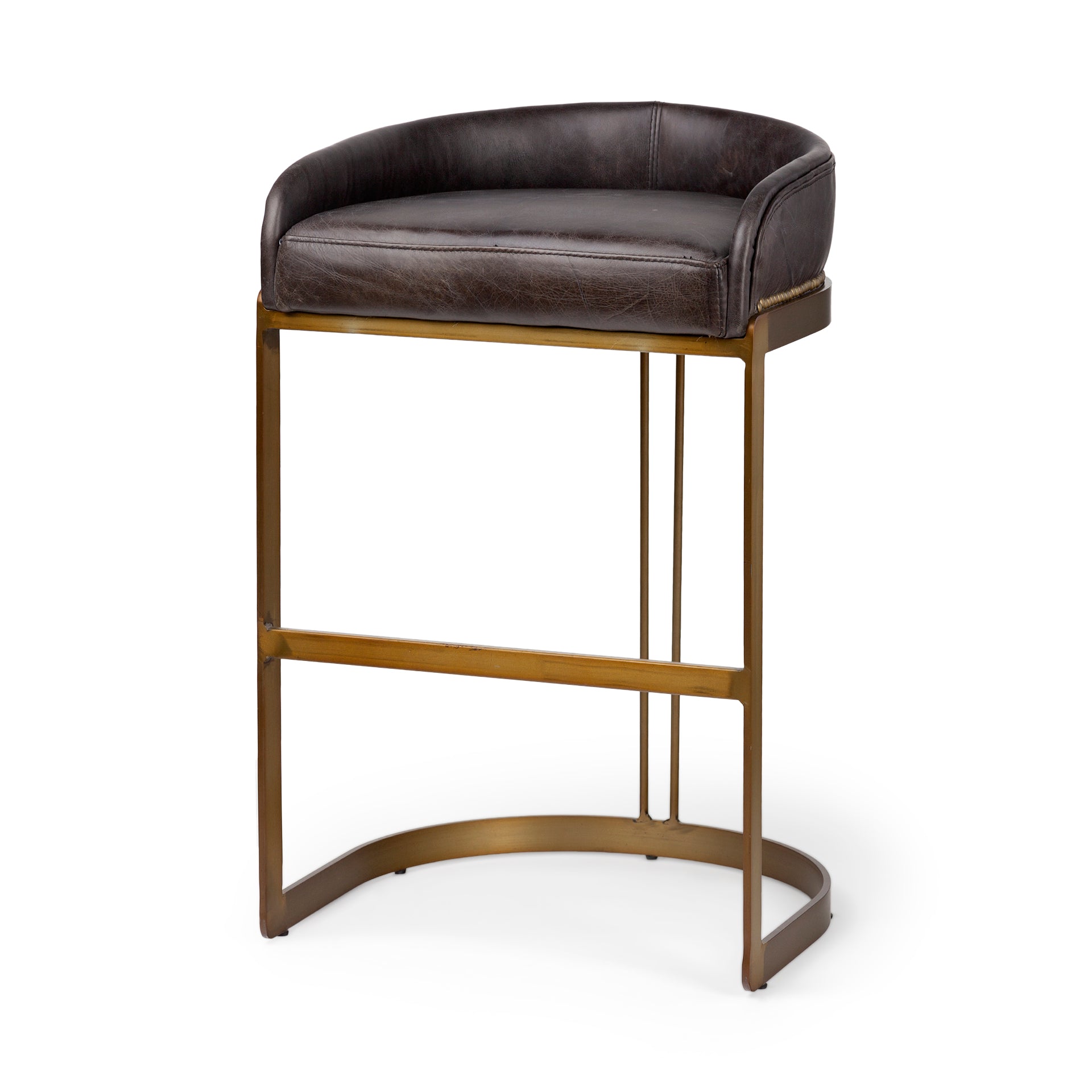 Hollyfield Leather Seat Bar Counter Stool Black Leather | Antiqued Gold Metal | Bar - bar-stools