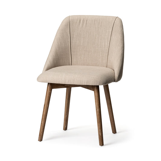 Ronald Dining Chair Cream Fabric | Brown Wood (Side Chair) - dining-chairs