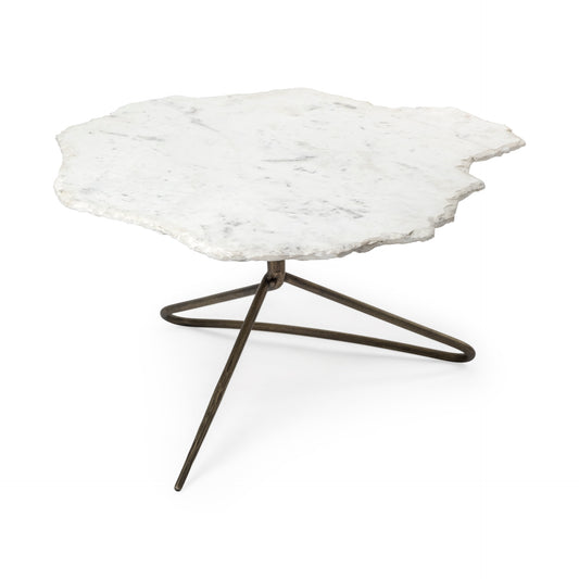 Pinera 37" Irregular White Marble Top Gold Metal Base Coffee Table