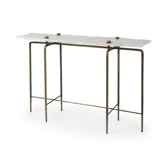 Pinera III 49L x 17W White Marble Top Gold-Toned Iron Base Console Table