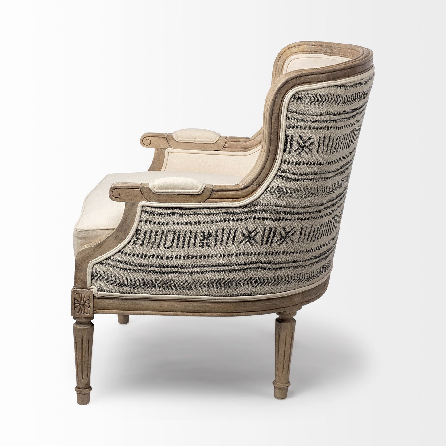 Elizabeth Upholstered Accent Chair Cream Fabric | Brown Wood - accent-chairs