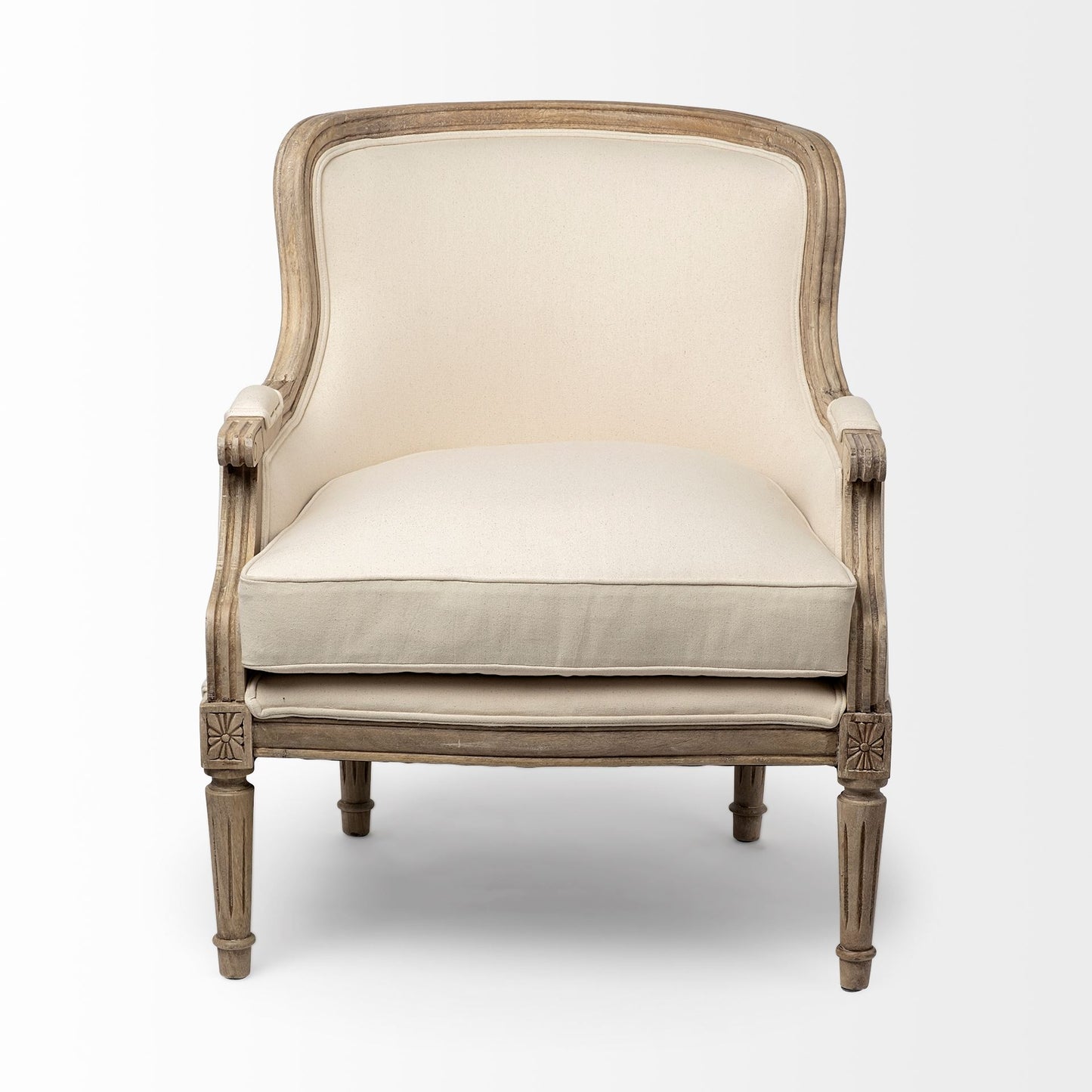 Elizabeth Upholstered Accent Chair Cream Fabric | Brown Wood - accent-chairs