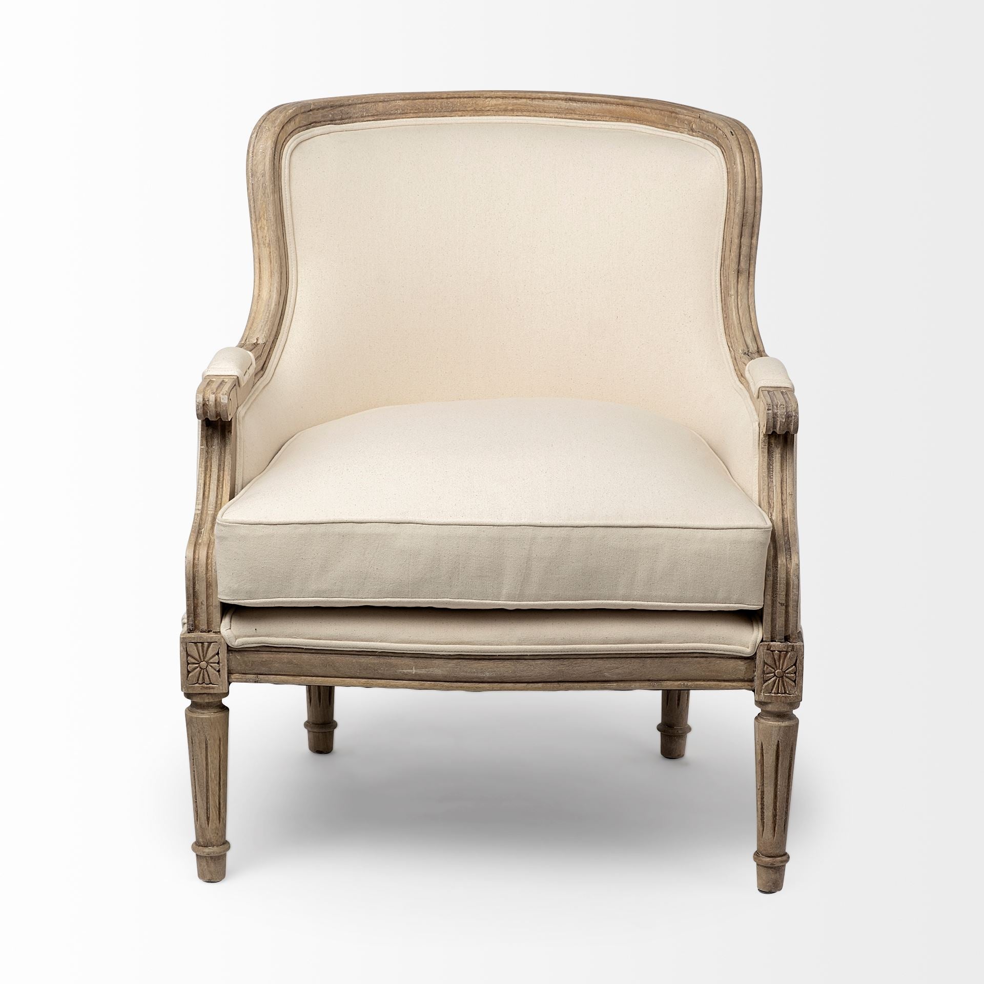 Elizabeth Upholstered Accent Chair Cream Fabric | Brown Wood - accent-chairs