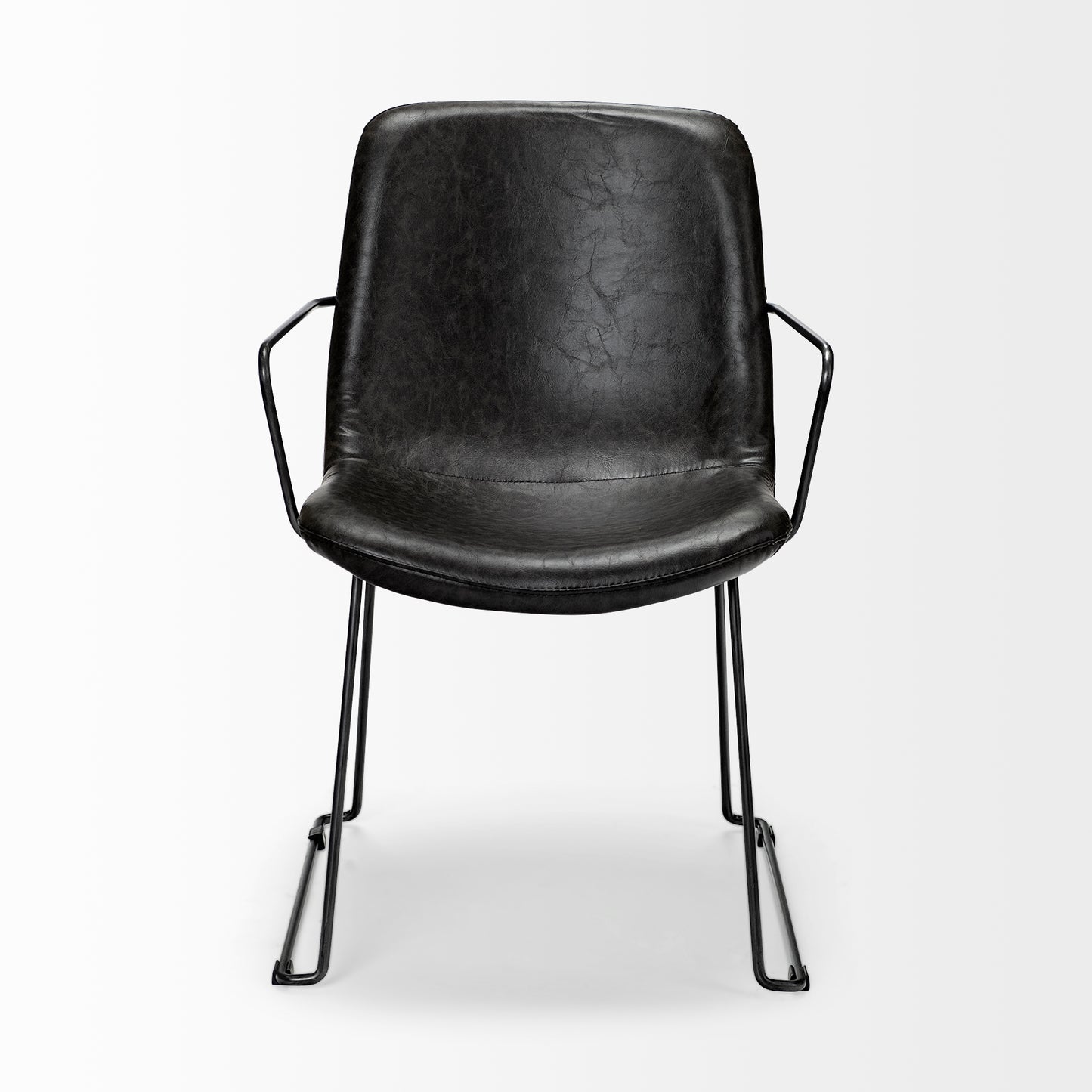 Sawyer Dining Chair Black Faux Leather | Black Metal (Armchair)