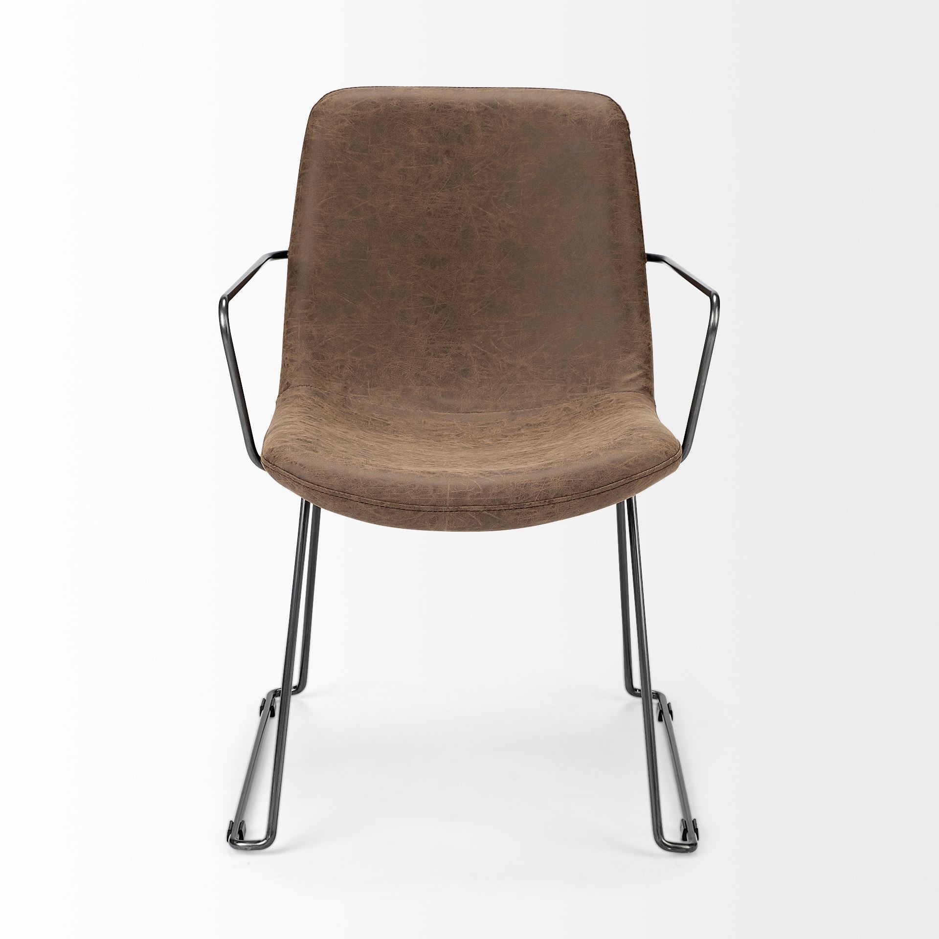 Sawyer Dining Chair Brown Faux Leather | Black Metal (Armchair) - dining-chairs