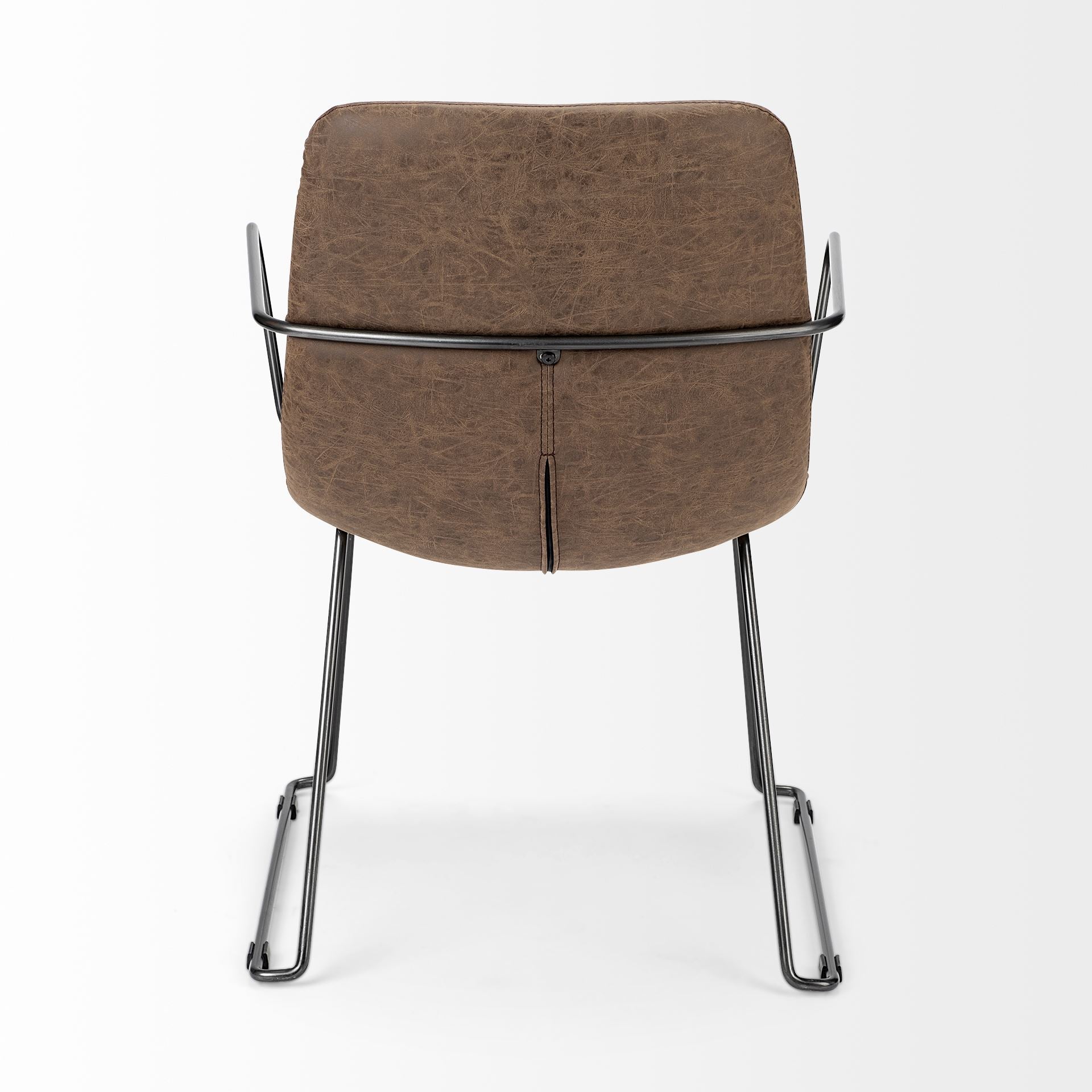 Sawyer Dining Chair Brown Faux Leather | Black Metal (Armchair) - dining-chairs