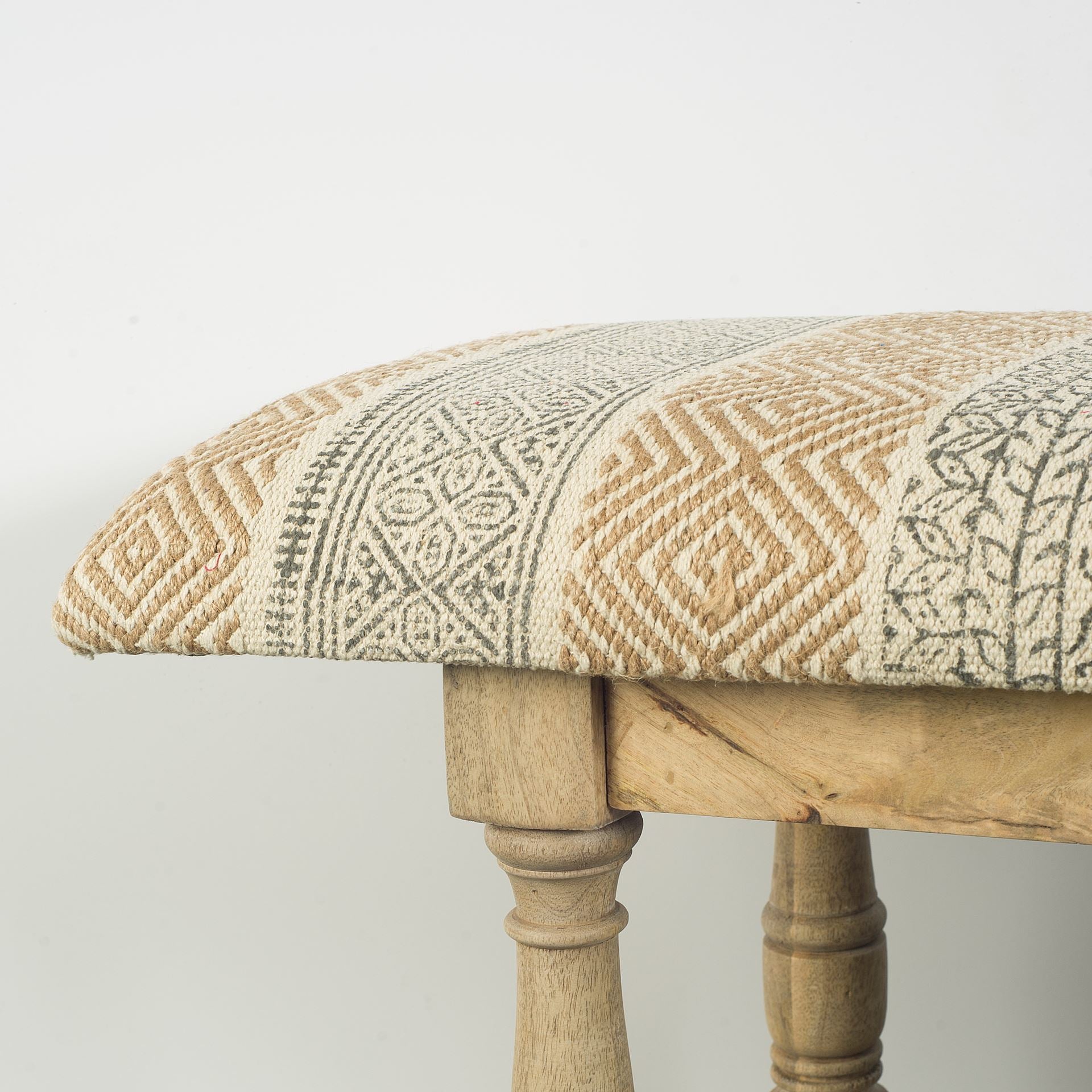 Greenfield Bench Tan Fabric | Brown Wood - benches