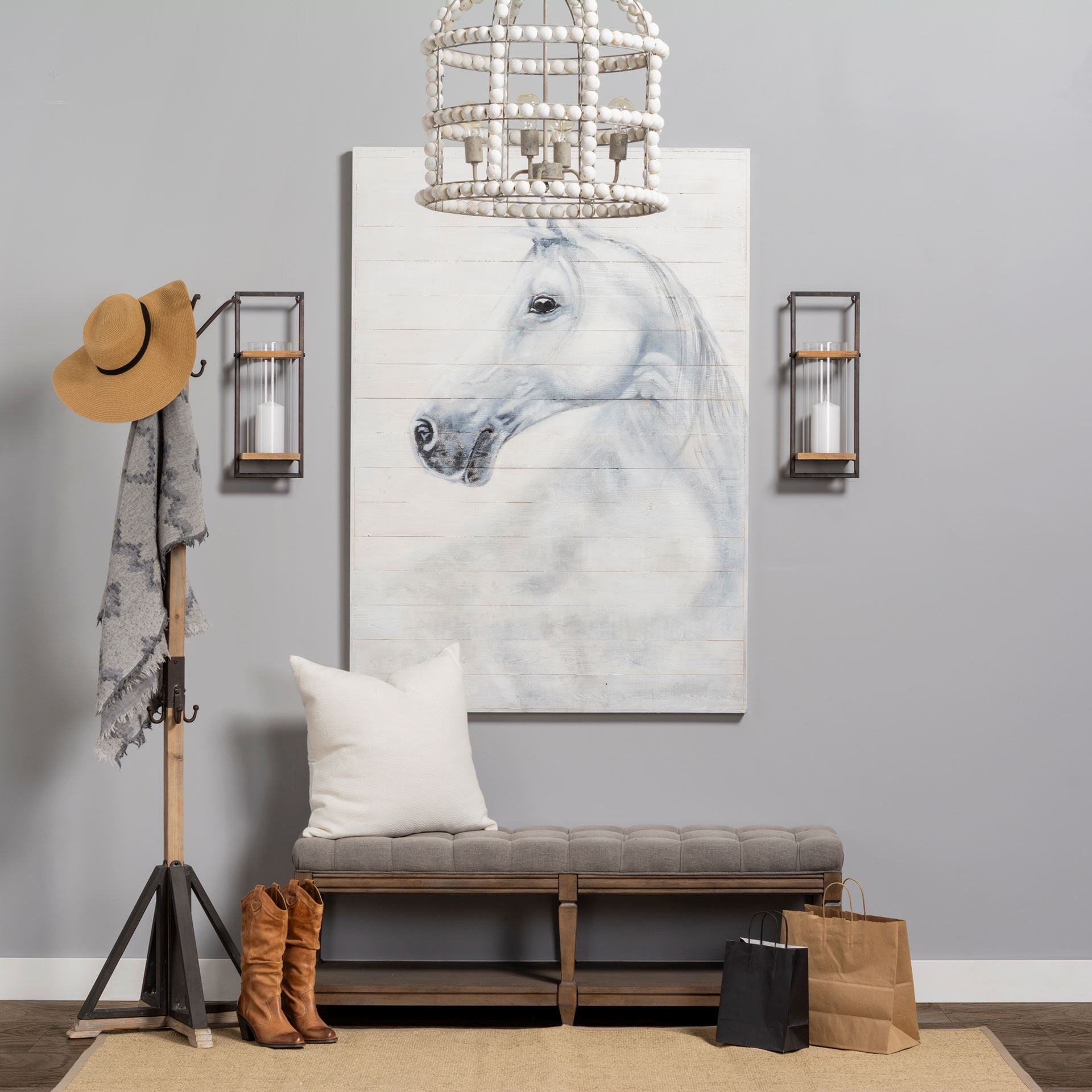 Lamda 22 x 75 Black Metal and Light Brown Wood Coat Rack