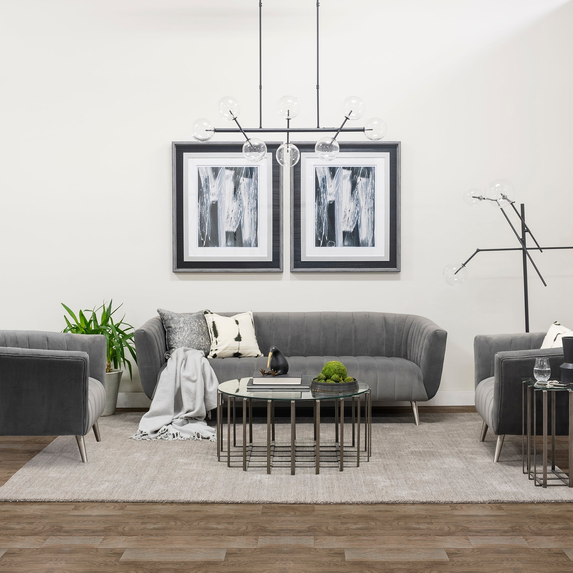 Connor II 84" Black Metal Glass Globe Three Light Floor Lamp