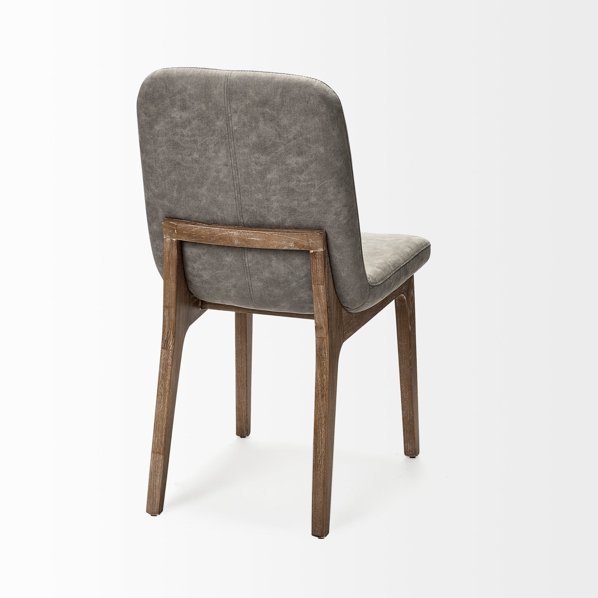 David Grey Fabric Wrap Medium Brown Wood Base Dining Chair