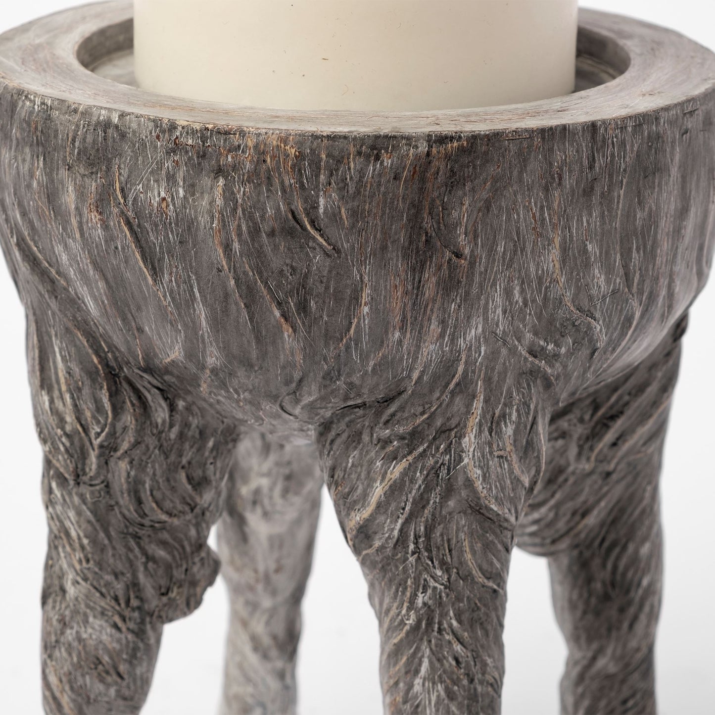 Pan Large Gray Ceramic Hoofed Table Candle Holder