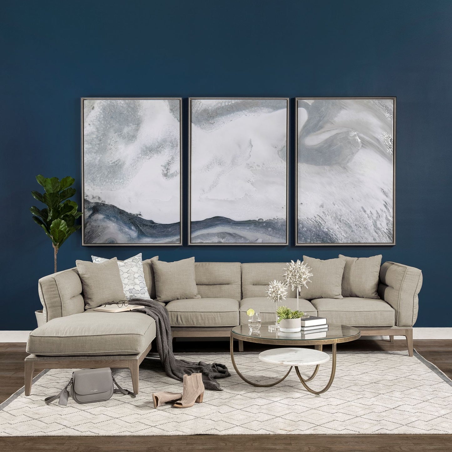 Denali IV 121" Beige Upholstered Wooden Frame Left Four Seater Sectional