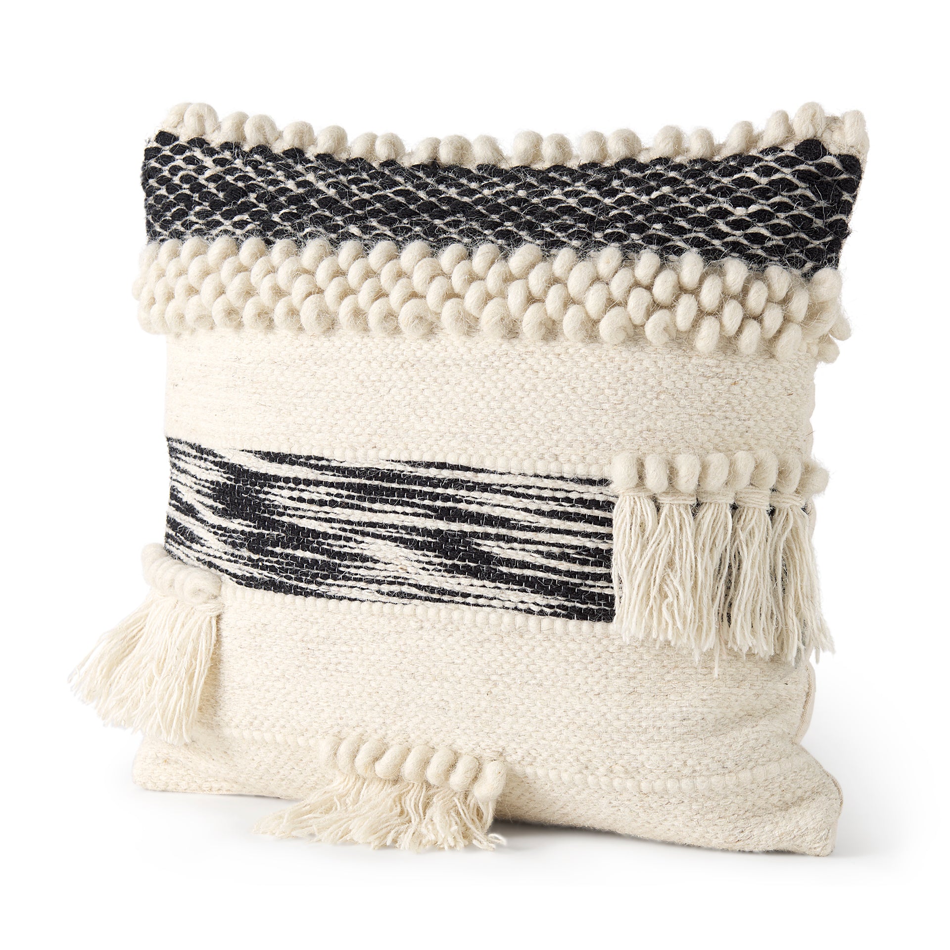 Beardell 18x18 Cream And Black Details With Tassels Pillow Cover