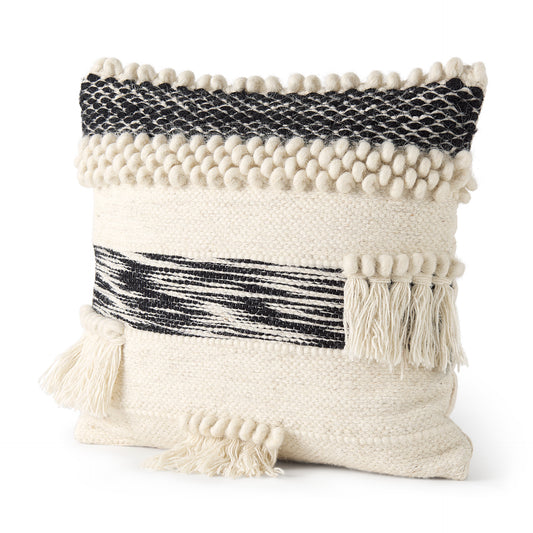 Beardell 18x18 Cream And Black Details With Tassels Pillow Cover