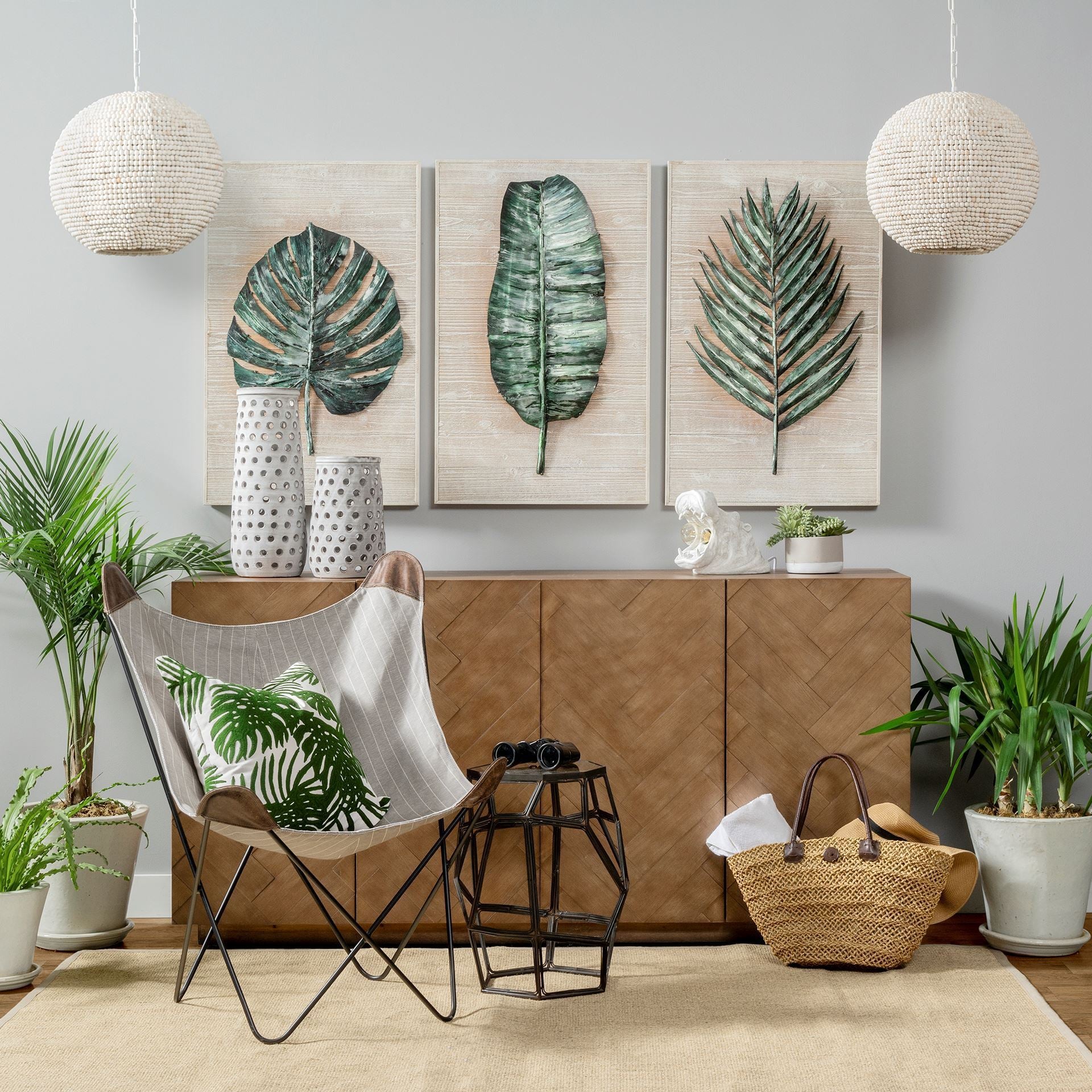 Boyle I 20 x 20 Green Tropical Palm Leaf Pillow Cover