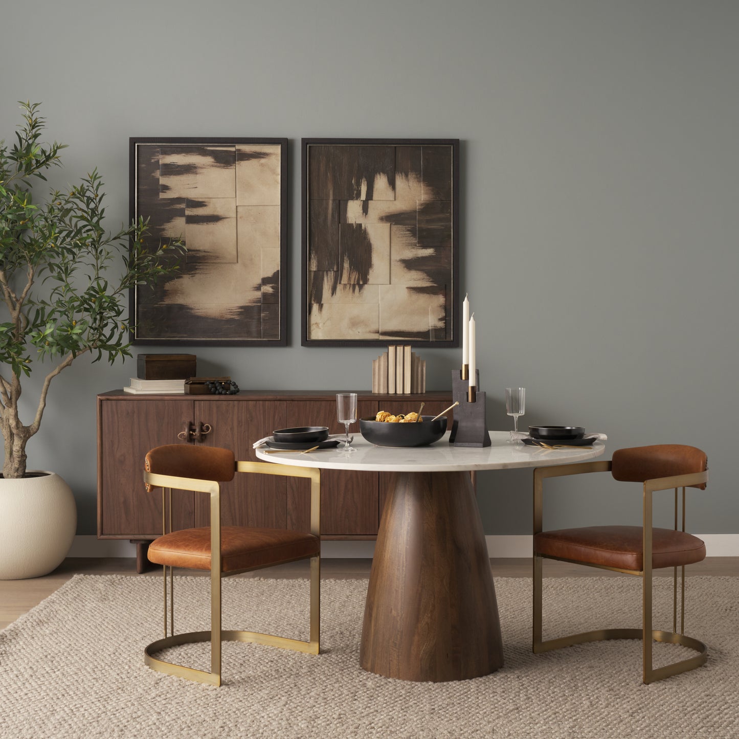 Hollyfield Leather Dining Chair Brown Leather | Gold Metal - dining-chairs