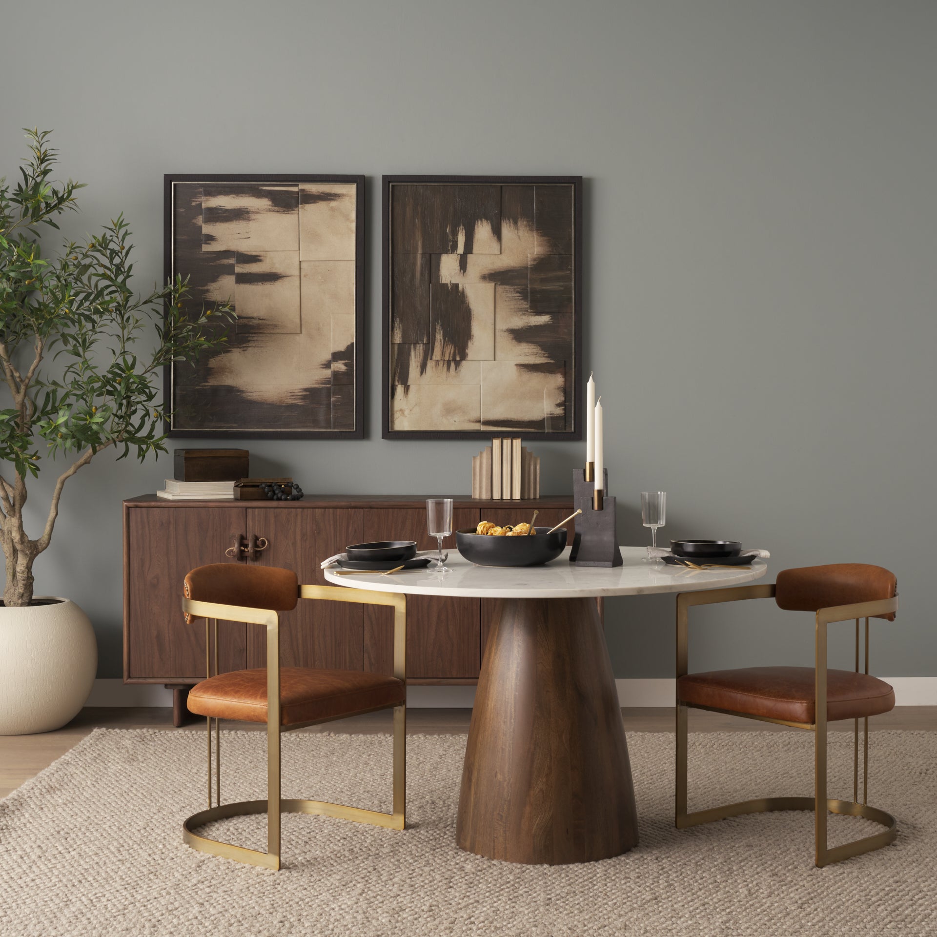 Hollyfield Leather Dining Chair Brown Leather | Gold Metal - dining-chairs