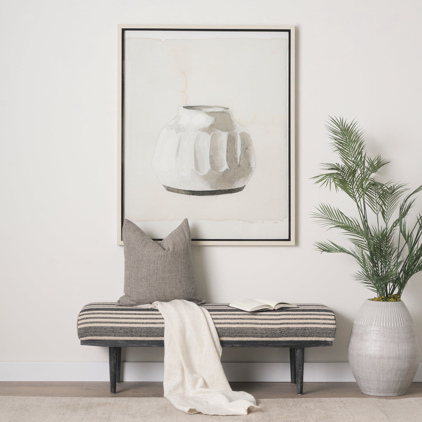 Shae Black Wood w/ Black and Cream Upholstered Bench