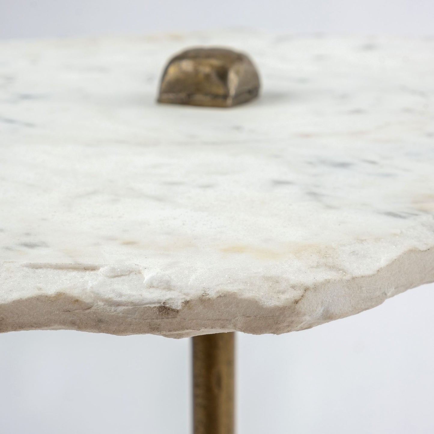 Pinera II 19L x 19W White Marble W/ Triangluar Gold Iron Base Accent Table