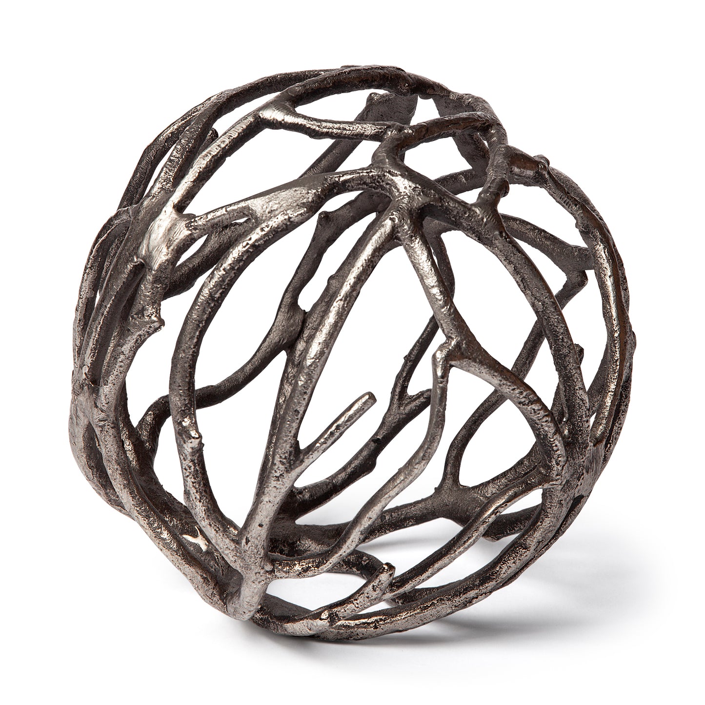 Sphaira II Large 7L x 7W Silver Cast Aluminum Decorative Tree Branch Orb