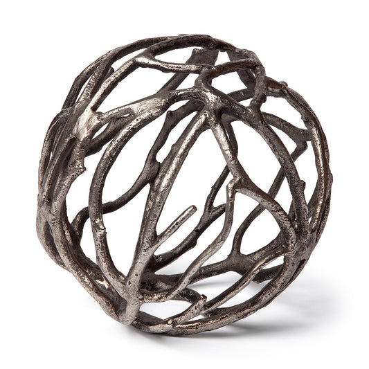 Sphaira II Large 7L x 7W Silver Cast Aluminum Decorative Tree Branch Orb