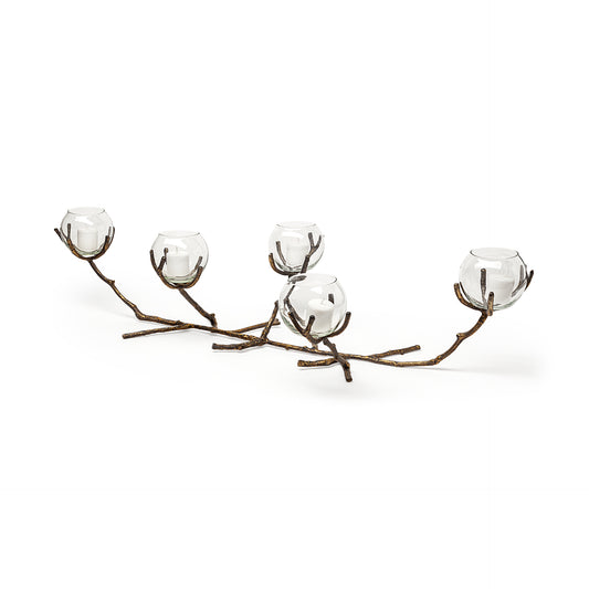 Vine II Distressed Gold Metal Creeper Five Candle Table Candle Holder