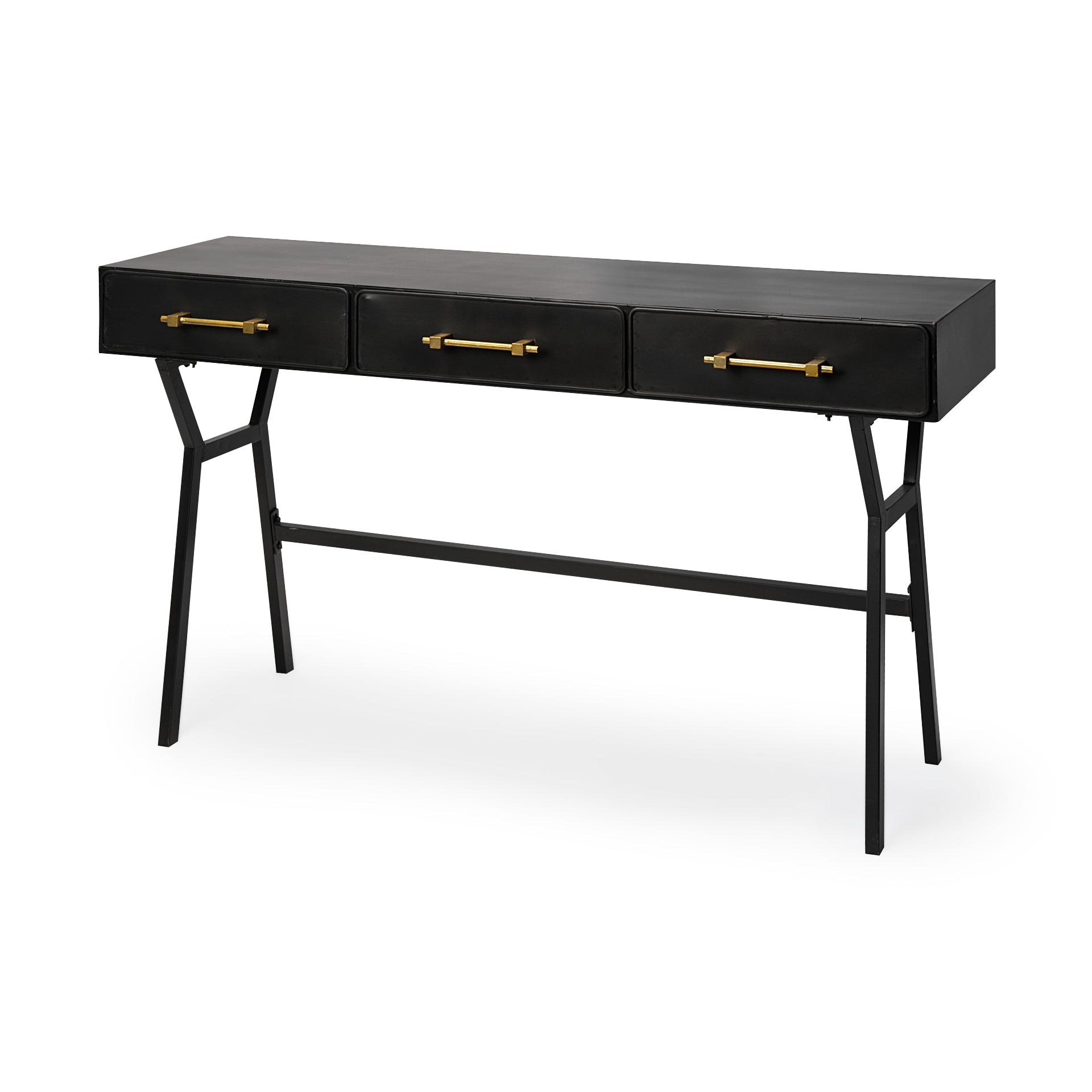 Vince 51L x 18W Black Metal W/Gold Accents 3 Drawer Office Desk