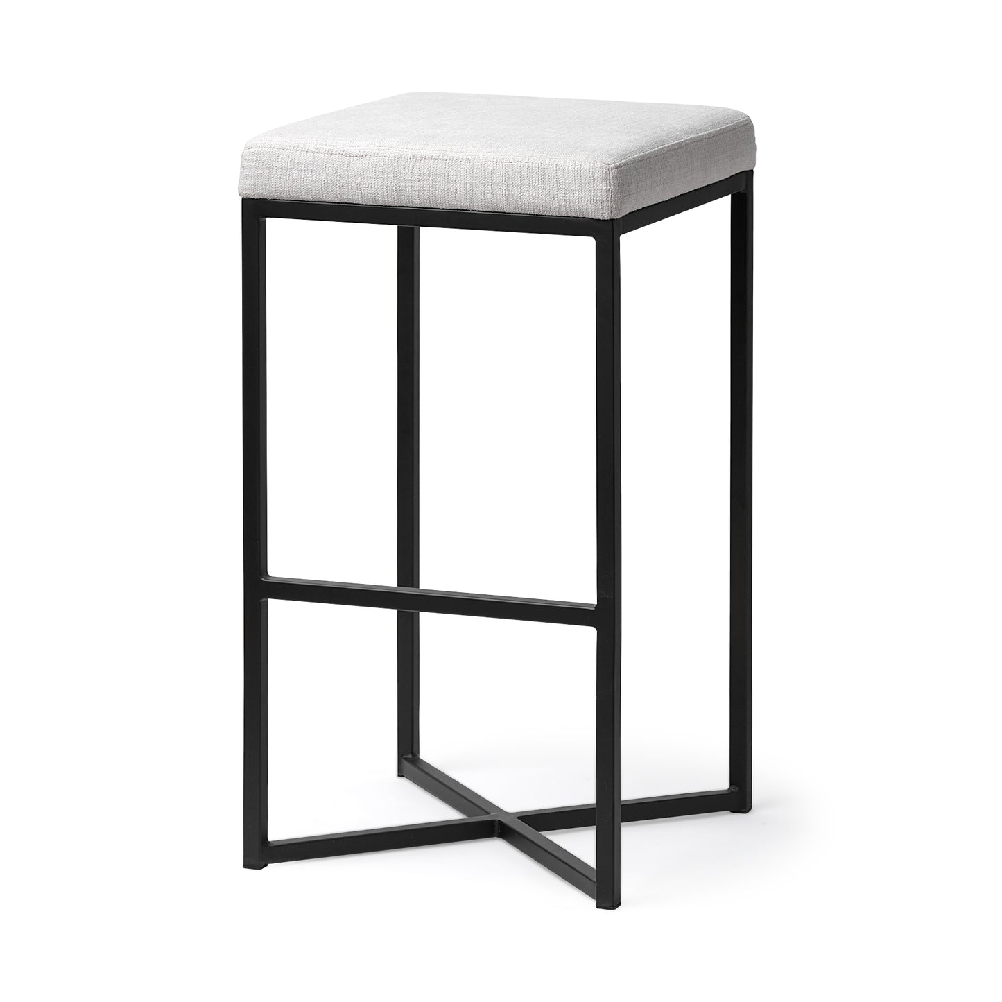 Frodo 29.75H Seat Height White Fabric Seat Black Metal Base Stool