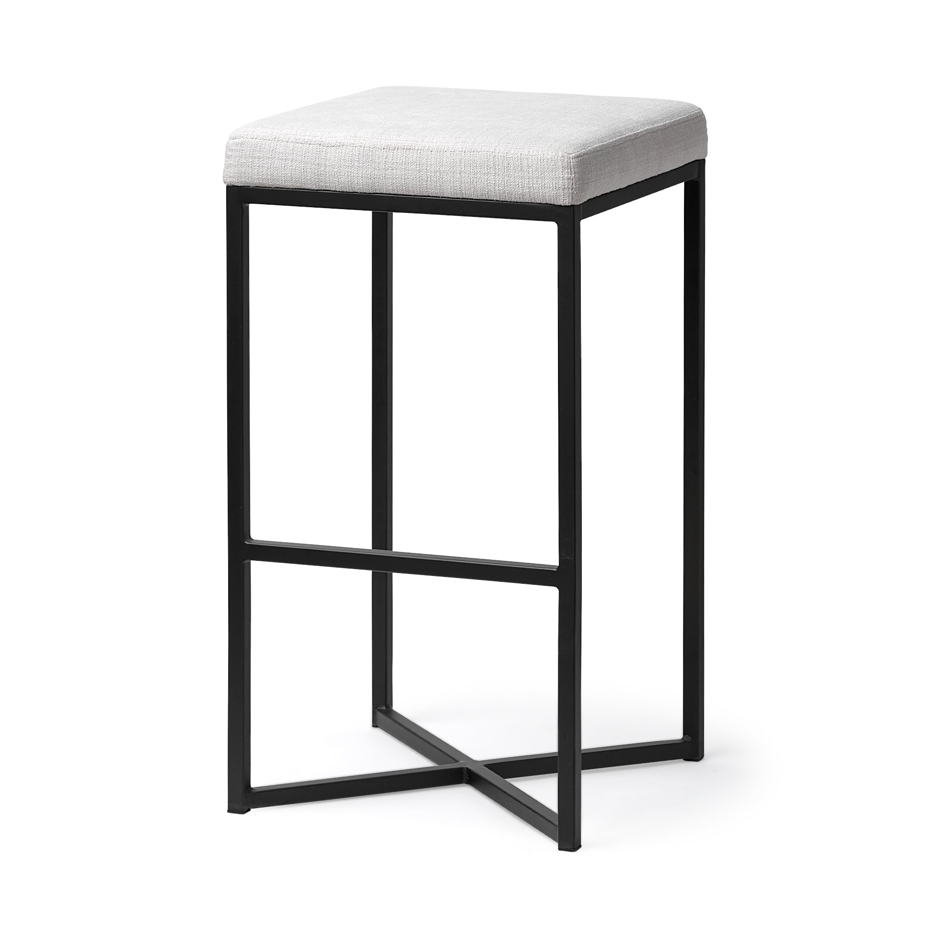 Frodo 29.75H Seat Height White Fabric Seat Black Metal Base Stool