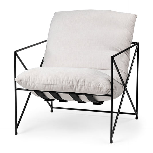 Leonidas 28.5L x 29.5W x 34.0H  Cream Upholstered Padded Seat and Black Metal Frame Accent Chair