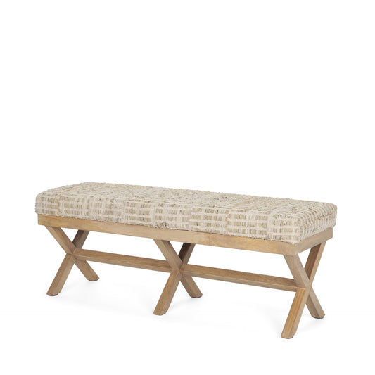 Solis Bench Beige Fabric | Brown Wood - benches