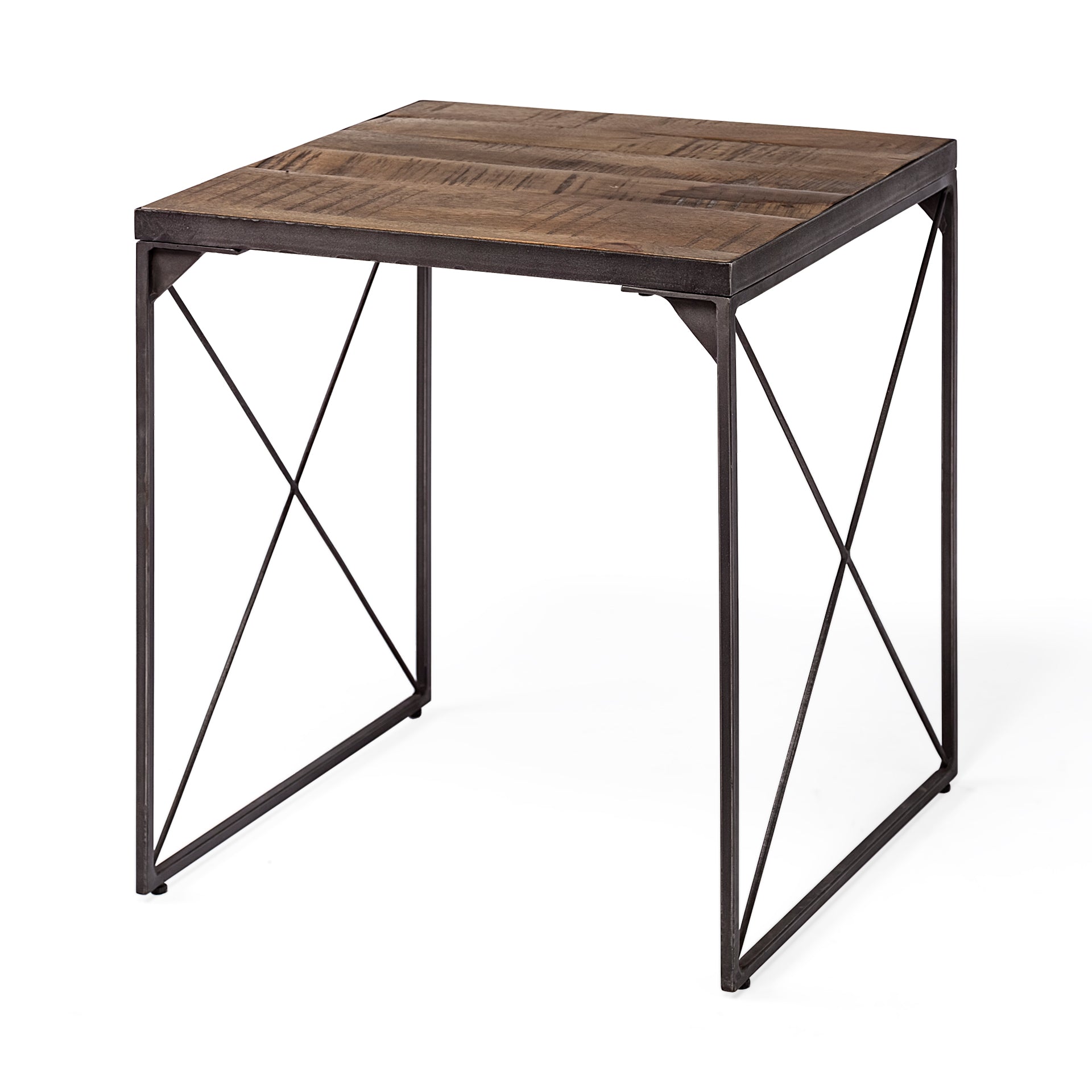 Trestman End Side Table Medium Brown Wood | Black Iron - end-and-side-tables