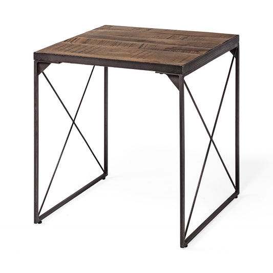 Trestman End Side Table Medium Brown Wood | Black Iron - end-and-side-tables