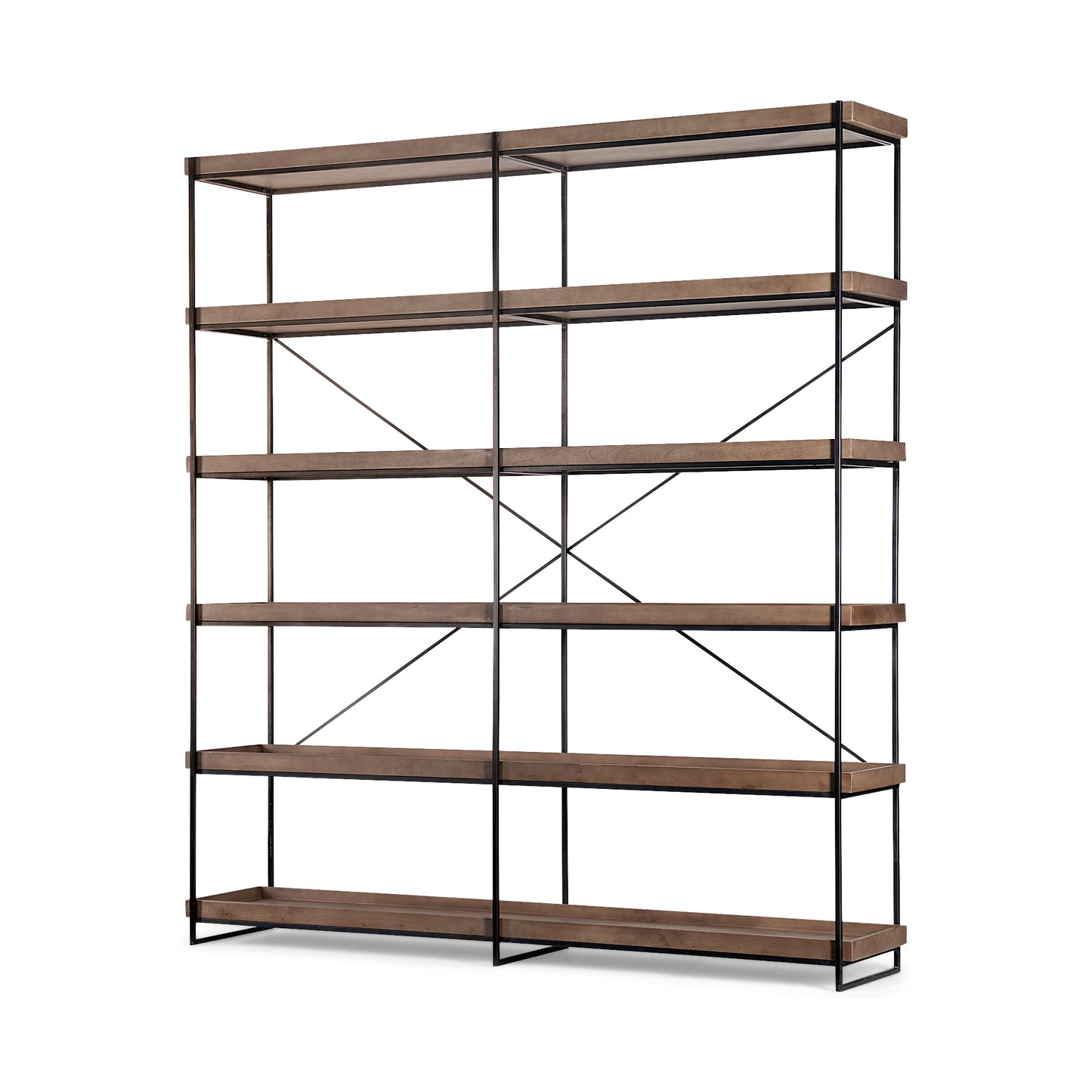 Trey IV 80L x 16W x 87.5H  Medium Brown Wood and Iron Five Tray Shelf Shelving Unit